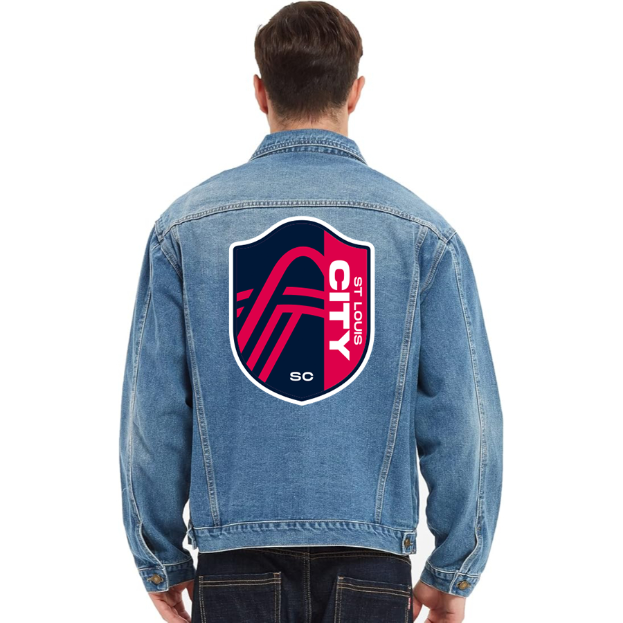 Men's St. Louis City Soccer Vintage Distressed Denim Jacket Stylish Casual Jean Outerwear