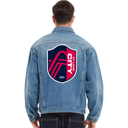 Men's St. Louis City Soccer Vintage Distressed Denim Jacket Stylish Casual Jean Outerwear