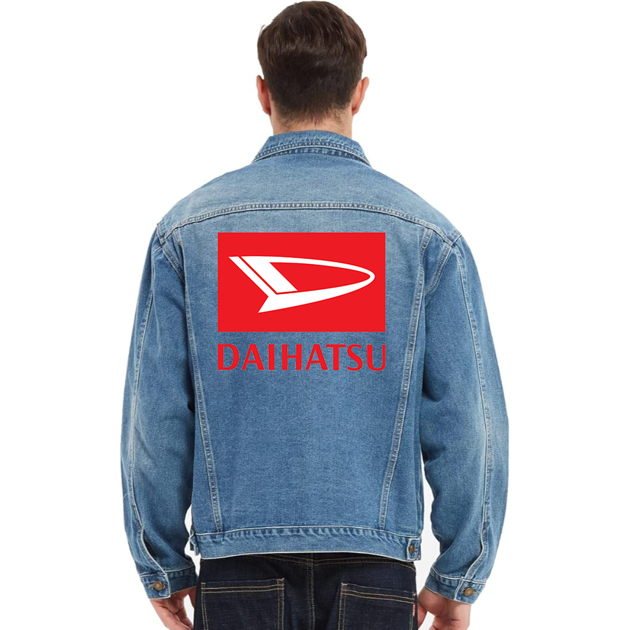 Men's Daihatsu Car Truck Vintage Distressed Denim Jacket Stylish Casual Jean Outerwear