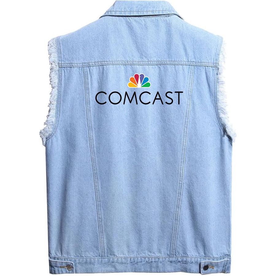 Men's Comcast Sleeveless Distressed Denim Vest Rugged Black Jean Jacket