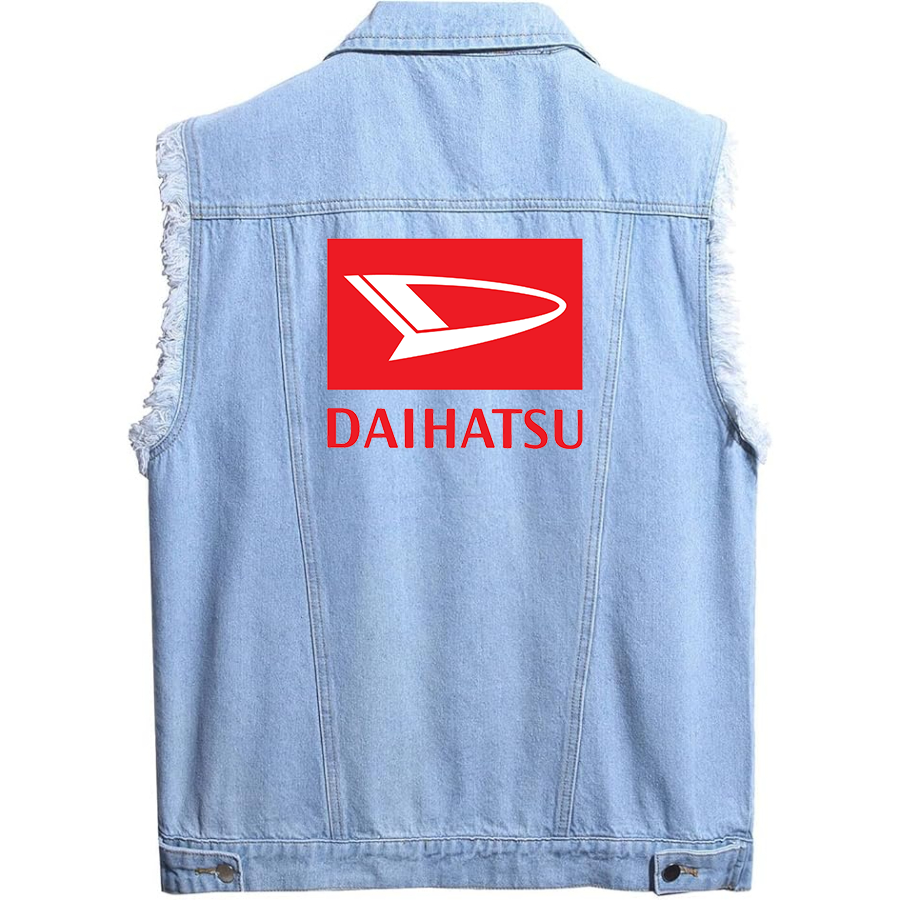 Men's Daihatsu Car TruckSleeveless Distressed Denim Vest Rugged Black Jean Jacket