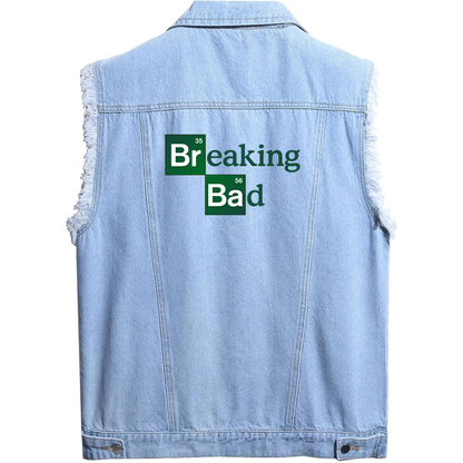 Men's Breaking Bad Sleeveless Distressed Denim Vest Rugged Black Jean Jacket