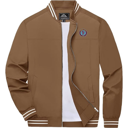 Men's Embroiderd Aston Villa Lightweight Zip-Up Bomber Jacket with Ribbed Collar and Cuffs Versatile Casual Outerwear