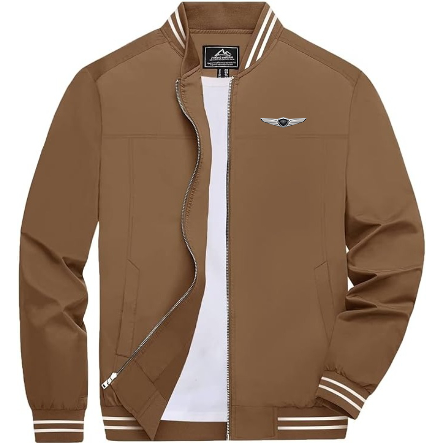 Men's Genesis Car Lightweight Zip-Up Bomber Jacket with Ribbed Collar and Cuffs Versatile Casual Outerwear