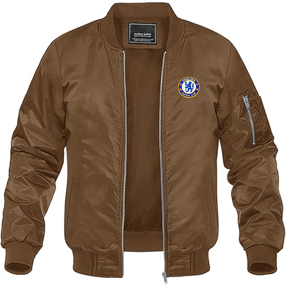 Men's Embroidered Chelsea Football Club  Lightweight Bomber Jacket Windbreaker Softshell Varsity Jacket Coat