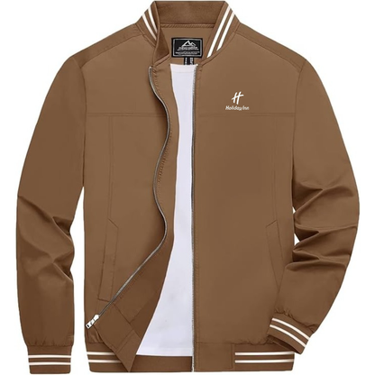 Men's Holiday Inn Lightweight Zip-Up Bomber Jacket with Ribbed Collar and Cuffs Versatile Casual Outerwear