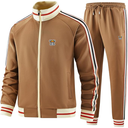 Men's Straw Hat  Two Piece Designer Tracksuit with Bold Striped Accents and Zippered Front Elevated Athletic Wear