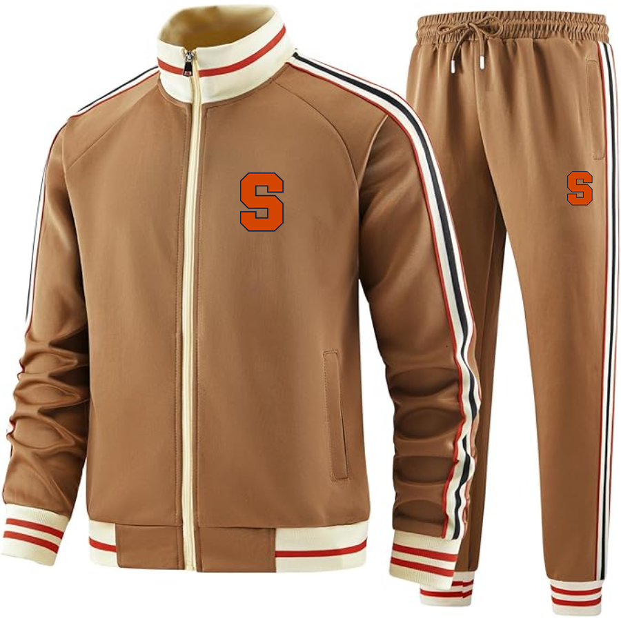 Men's Syracuse Orange Two Piece Designer Tracksuit with Bold Striped Accents and Zippered Front Elevated Athletic Wear