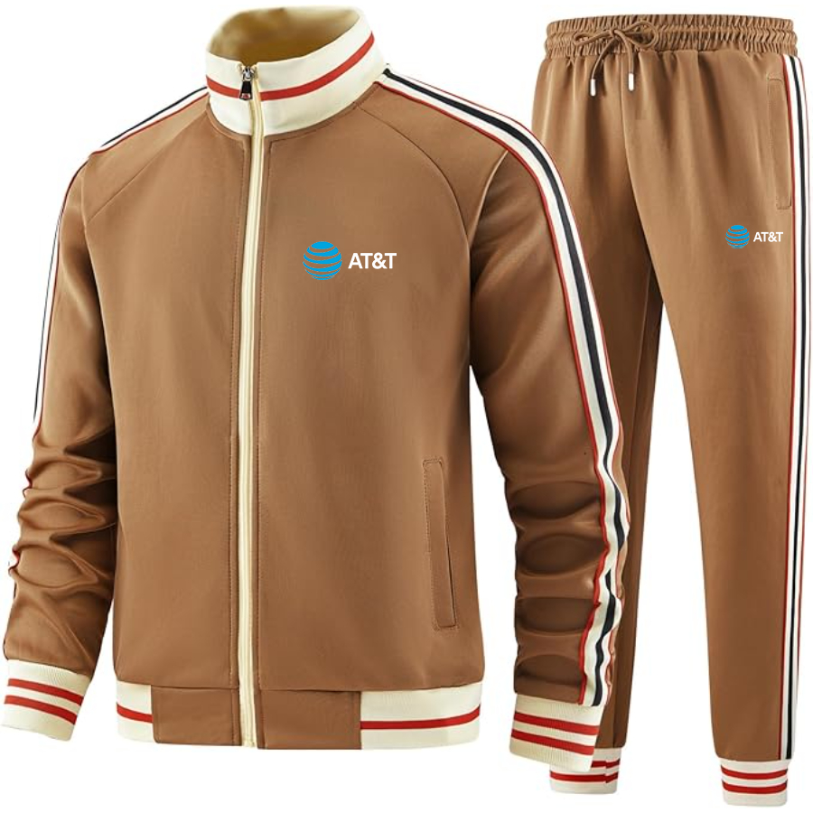 Men's AT&T Two Piece Designer Tracksuit with Bold Striped Accents and Zippered Front Elevated Athletic Wear