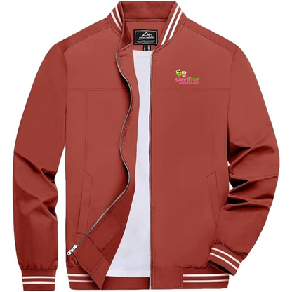 Men's SweetFrog Frozen Yogurt Lightweight Zip-Up Bomber Jacket with Ribbed Collar and Cuffs Versatile Casual Outerwear