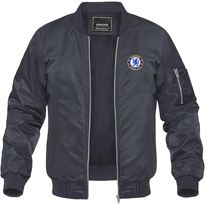 Men's Embroidered Chelsea Football Club  Lightweight Bomber Jacket Windbreaker Softshell Varsity Jacket Coat