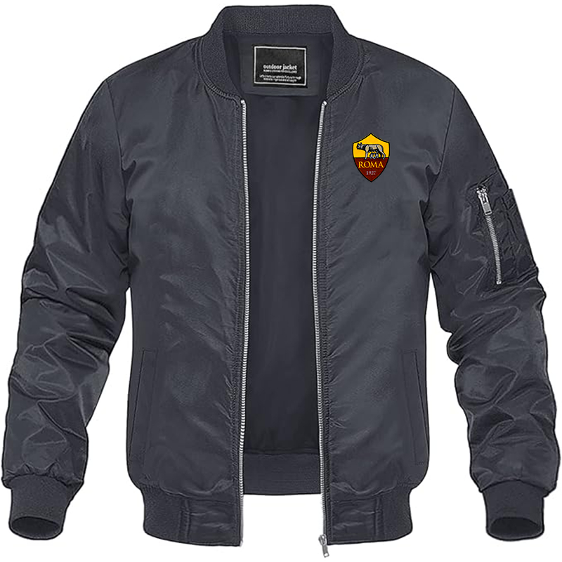 Men's Embroidered AS Roma Lightweight Bomber Jacket Windbreaker Softshell Varsity Jacket Coat