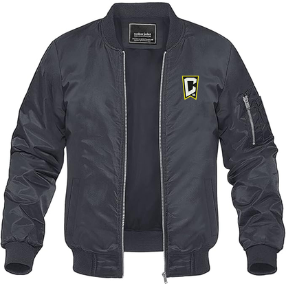 Men's Embroidered Columbus Crew Soccer Lightweight Bomber Jacket Windbreaker Softshell Varsity Jacket Coat