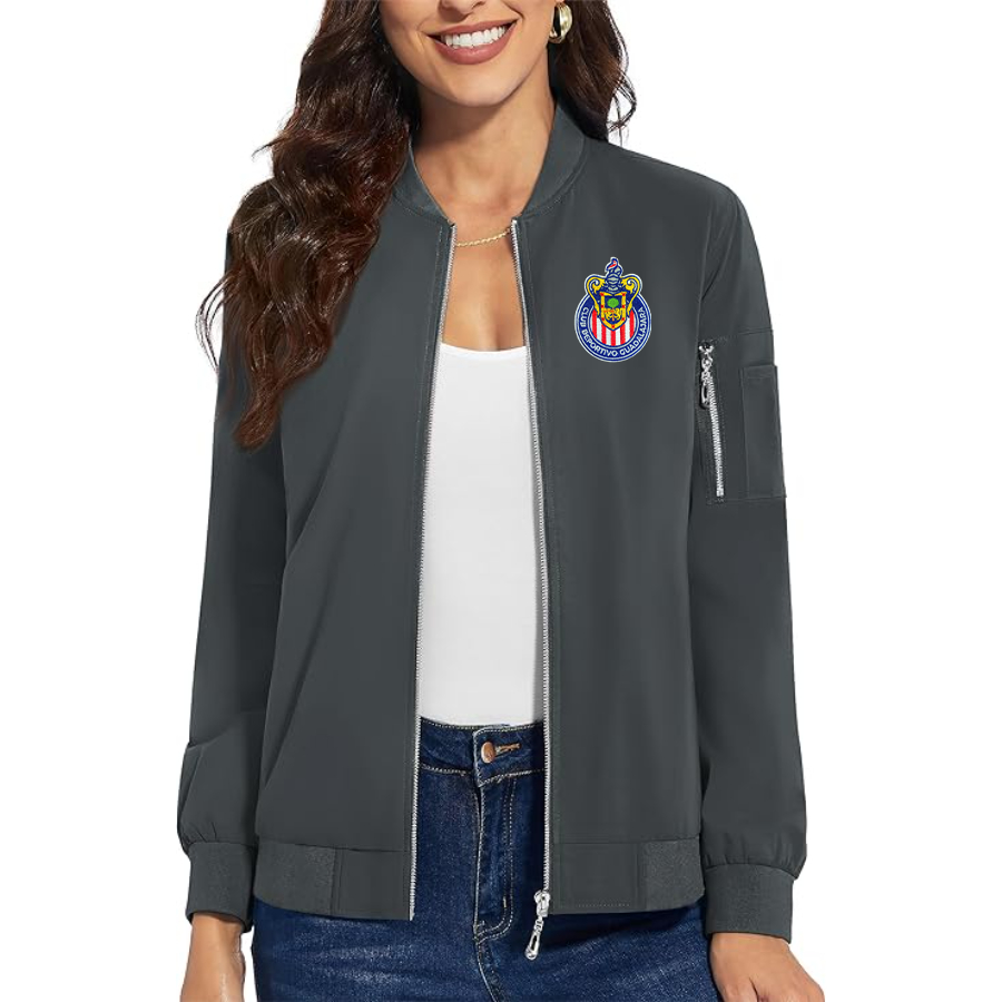 Women's Chivas Club  Embroidered  Premium Bomber Jacket with Polished Detailing and Functional Sleeve Pocket Modern Luxury Outerwear