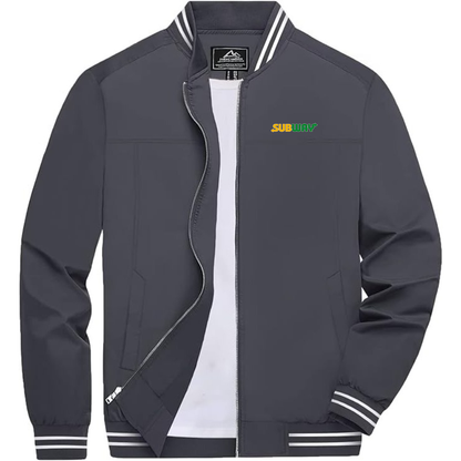 Men's Subway Lightweight Zip-Up Bomber Jacket with Ribbed Collar and Cuffs Versatile Casual Outerwear