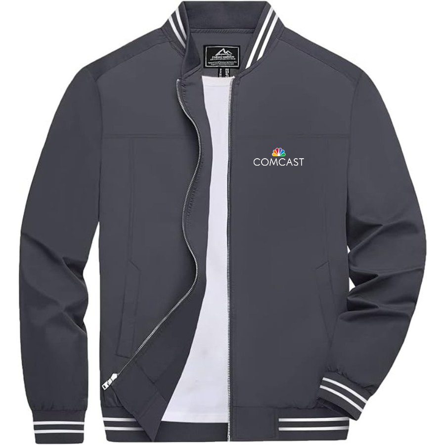 Men's Comcast Lightweight Zip-Up Bomber Jacket with Ribbed Collar and Cuffs Versatile Casual Outerwear