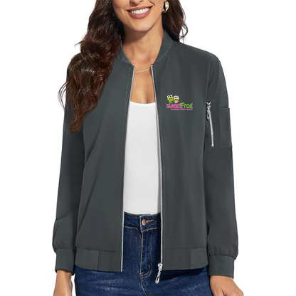 Women's Sweet Frog Frozen Premium Bomber Jacket with Polished Detailing and Functional Sleeve Pocket Modern Luxury Outerwear