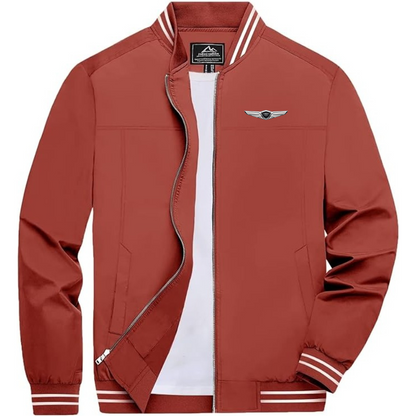 Men's Genesis Car Lightweight Zip-Up Bomber Jacket with Ribbed Collar and Cuffs Versatile Casual Outerwear