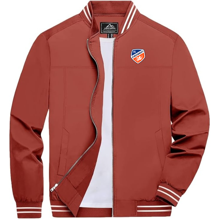 Men's FC Cincinnati Lightweight Zip-Up Bomber Jacket with Ribbed Collar and Cuffs Versatile Casual Outerwear