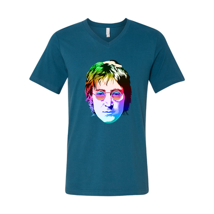 Men's John Lennon Face Art Music BELLA + CANVAS - Jersey V-Neck T-Shirt