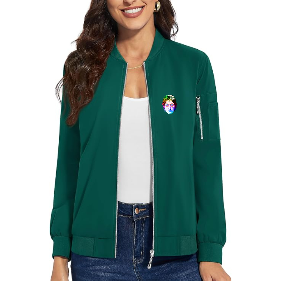 Women's John Lennon Face Art Music Premium Bomber Jacket Outerwear