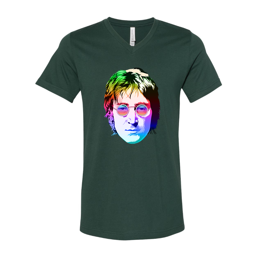 Men's John Lennon Face Art Music BELLA + CANVAS - Jersey V-Neck T-Shirt