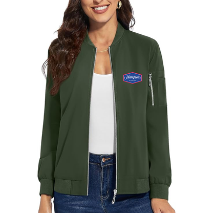 Women's Hampton by Hilton Premium Bomber Jacket with Polished Detailing and Functional Sleeve Pocket Modern Luxury Outerwear