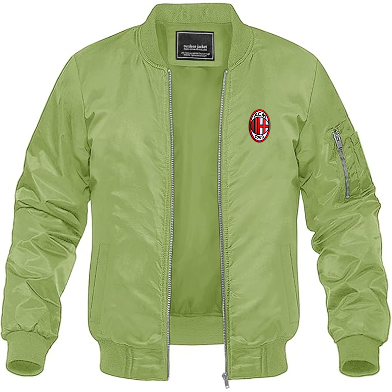 Men's Embroidered AC Milan Lightweight Bomber Jacket Windbreaker Softshell Varsity Jacket Coat