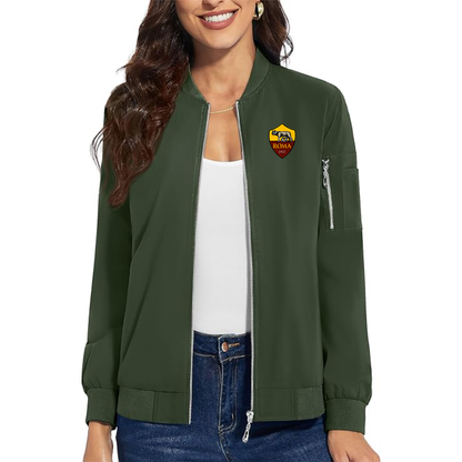 Women's AS Roma Embroidered  Premium Bomber Jacket with Polished Detailing and Functional Sleeve Pocket Modern Luxury Outerwear