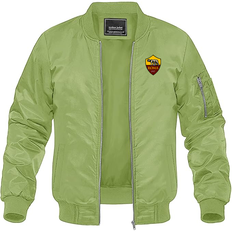 Men's Embroidered AS Roma Lightweight Bomber Jacket Windbreaker Softshell Varsity Jacket Coat