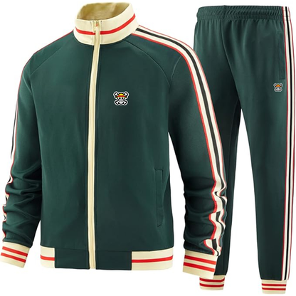 Men's Straw Hat  Two Piece Designer Tracksuit with Bold Striped Accents and Zippered Front Elevated Athletic Wear