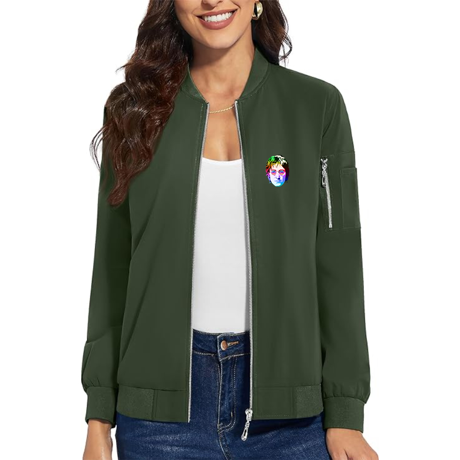 Women's John Lennon Face Art Music Premium Bomber Jacket Outerwear