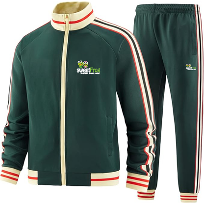 Men's Sweet Frog Frozen Two Piece Designer Tracksuit with Bold Striped Accents and Zippered Front Elevated Athletic Wear