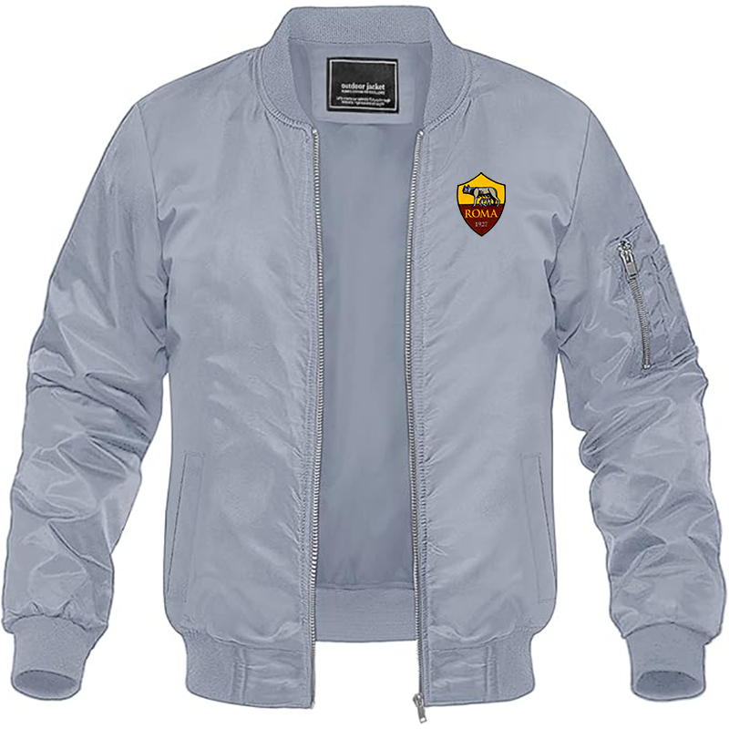 Men's Embroidered AS Roma Lightweight Bomber Jacket Windbreaker Softshell Varsity Jacket Coat