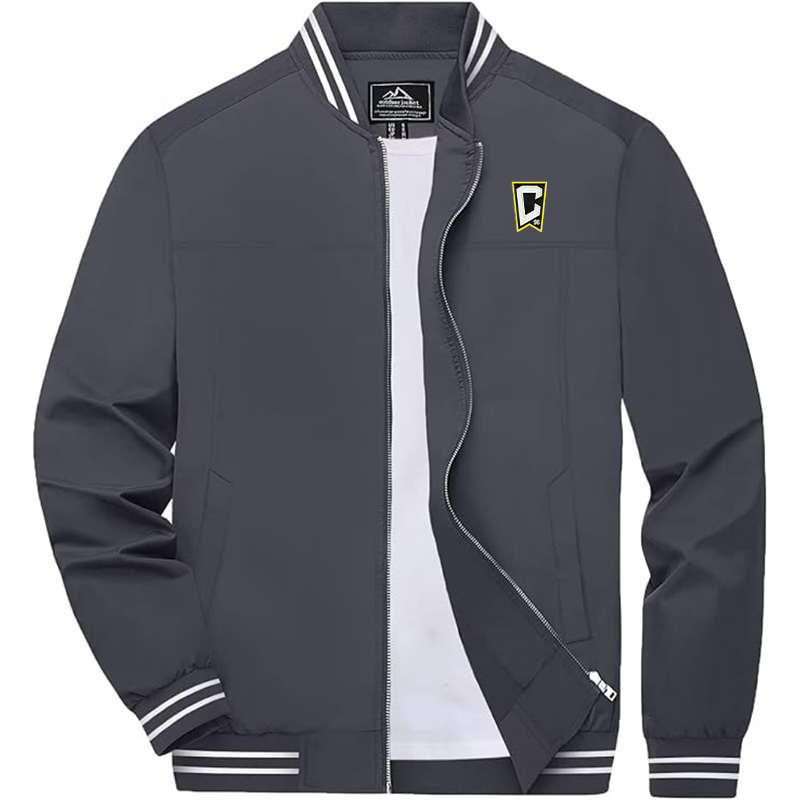 Men's Embroiderd Columbus Crew Soccer  Lightweight Zip-Up Bomber Jacket with Ribbed Collar and Cuffs Versatile Casual Outerwear