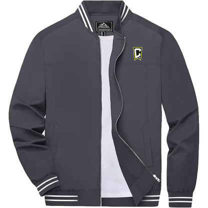 Men's Embroiderd Columbus Crew Soccer  Lightweight Zip-Up Bomber Jacket with Ribbed Collar and Cuffs Versatile Casual Outerwear