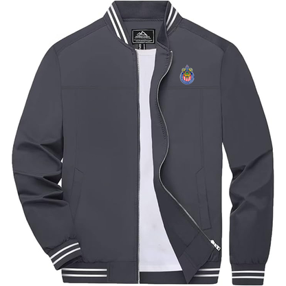 Men's Embroiderd Chivas Club  Lightweight Zip-Up Bomber Jacket with Ribbed Collar and Cuffs Versatile Casual Outerwear