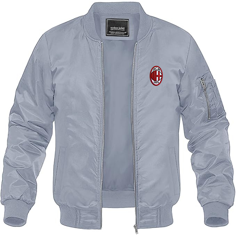 Men's Embroidered AC Milan Lightweight Bomber Jacket Windbreaker Softshell Varsity Jacket Coat