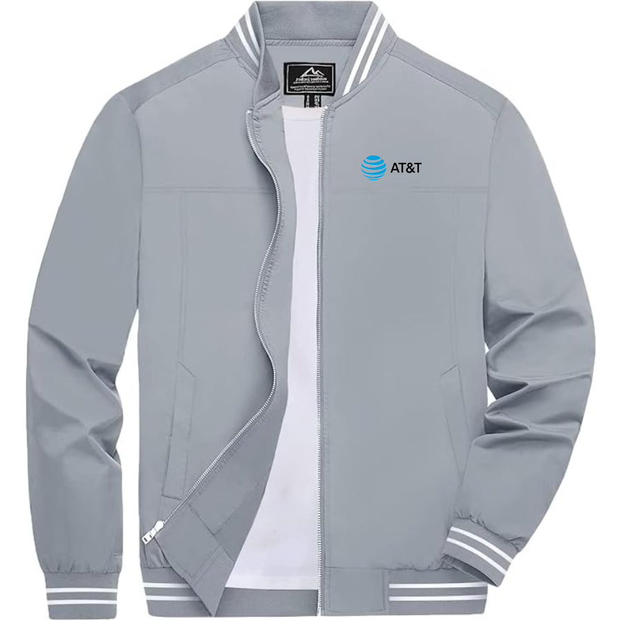 Men's AT&T Lightweight Zip-Up Bomber Jacket with Ribbed Collar and Cuffs Versatile Casual Outerwear