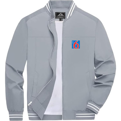 Men's Motel 6 Lightweight Zip-Up Bomber Jacket with Ribbed Collar and Cuffs Versatile Casual Outerwear