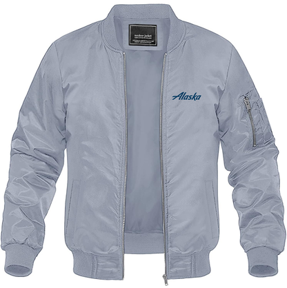 Men's Alaska Airline Lightweight Bomber Jacket Windbreaker Softshell Varsity Jacket Coat