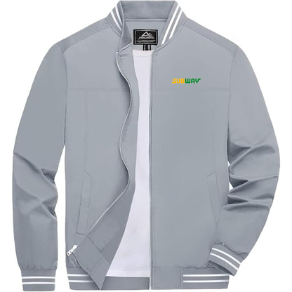 Men's Subway Lightweight Zip-Up Bomber Jacket with Ribbed Collar and Cuffs Versatile Casual Outerwear