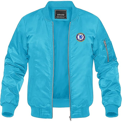 Men's Embroidered Chelsea Football Club  Lightweight Bomber Jacket Windbreaker Softshell Varsity Jacket Coat