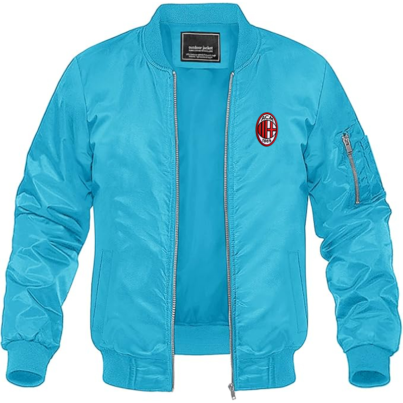 Men's Embroidered AC Milan Lightweight Bomber Jacket Windbreaker Softshell Varsity Jacket Coat