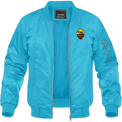 Men's Embroidered AS Roma Lightweight Bomber Jacket Windbreaker Softshell Varsity Jacket Coat