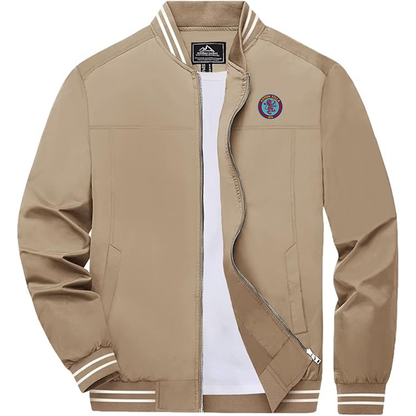 Men's Embroiderd Aston Villa Lightweight Zip-Up Bomber Jacket with Ribbed Collar and Cuffs Versatile Casual Outerwear