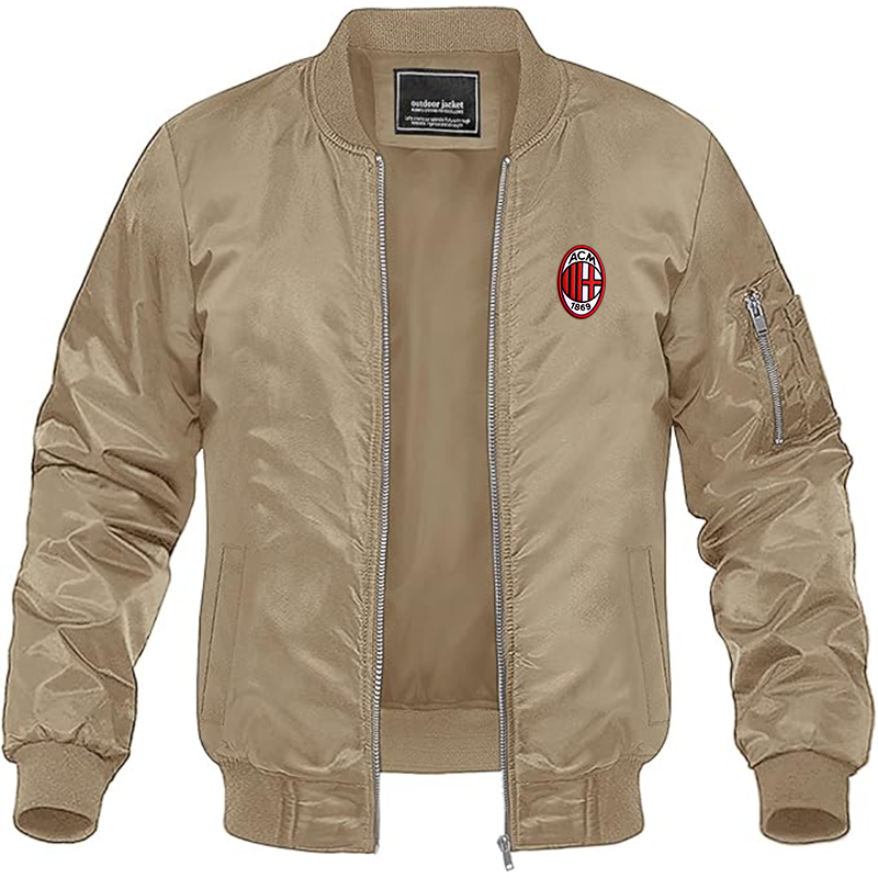 Men's Embroidered AC Milan Lightweight Bomber Jacket Windbreaker Softshell Varsity Jacket Coat