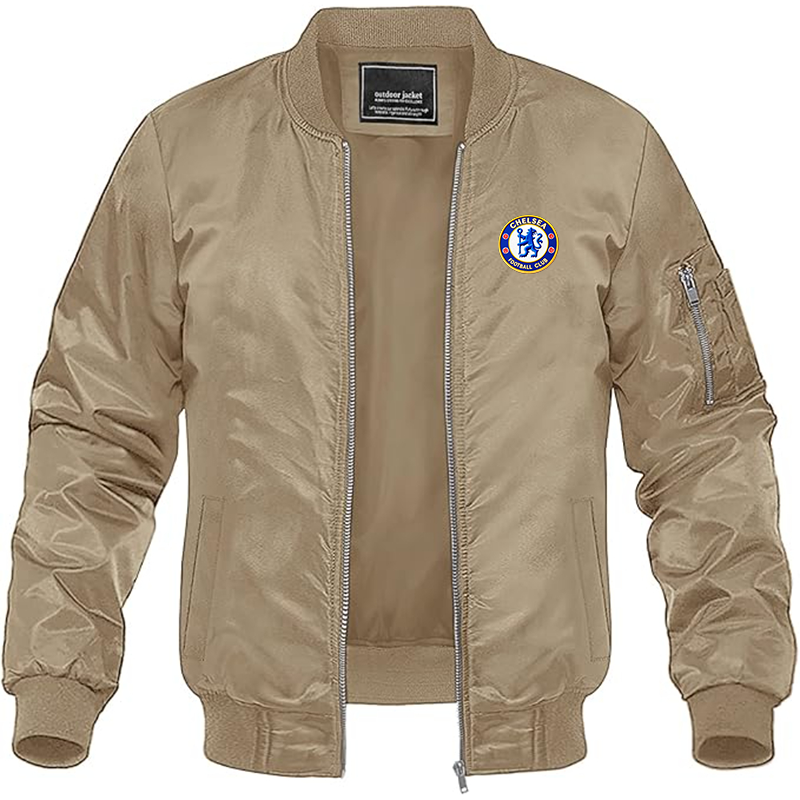 Men's Embroidered Chelsea Football Club  Lightweight Bomber Jacket Windbreaker Softshell Varsity Jacket Coat