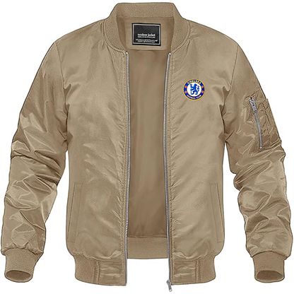 Men's Embroidered Chelsea Football Club  Lightweight Bomber Jacket Windbreaker Softshell Varsity Jacket Coat