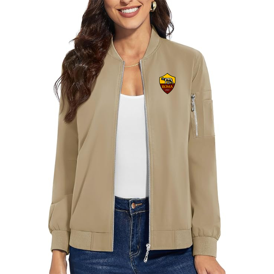 Women's AS Roma Embroidered  Premium Bomber Jacket with Polished Detailing and Functional Sleeve Pocket Modern Luxury Outerwear